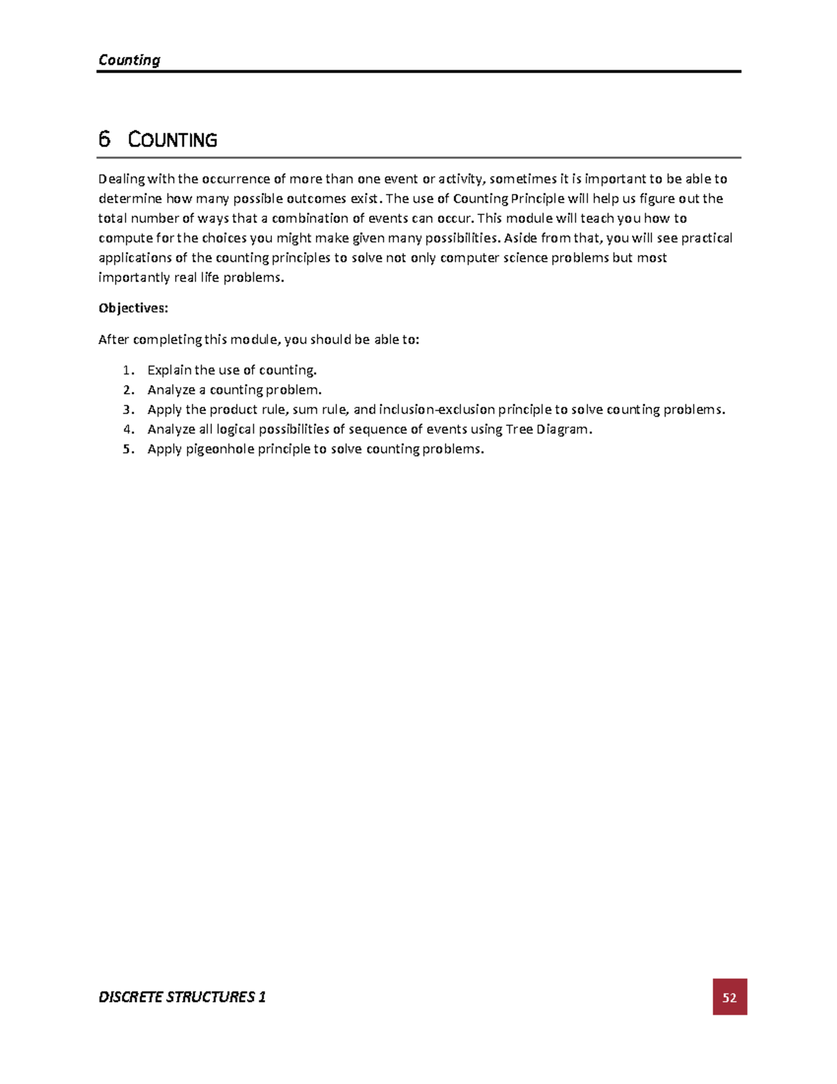 Week 9 - Counting - week 9 - 6 COUNTING Dealing with the occurrence of ...
