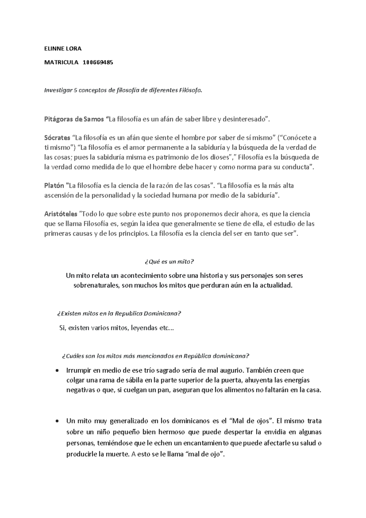 La filosofia y los mitos de rd - ELINNE LORA MATRICULA 100669485 ...