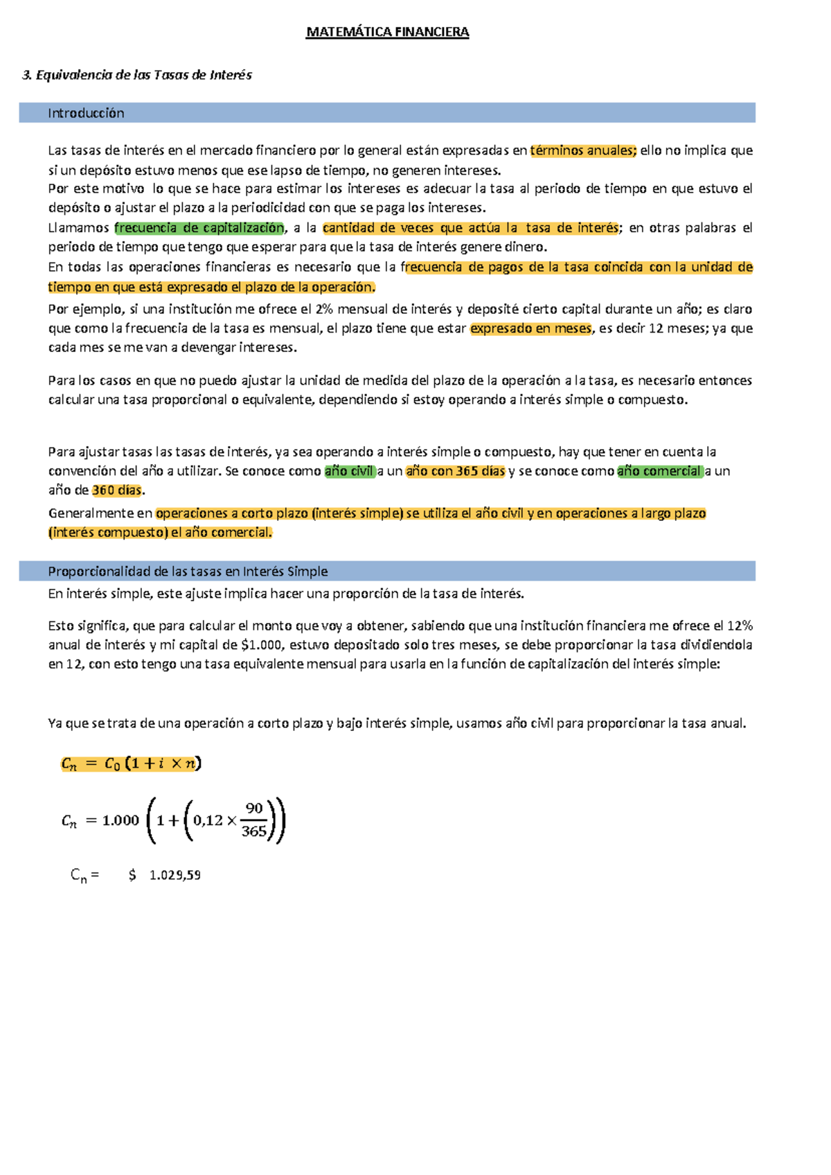 MATEMÁTICA FINANCIERA 3: Apuntes sobre Tasas de Interés - Studocu
