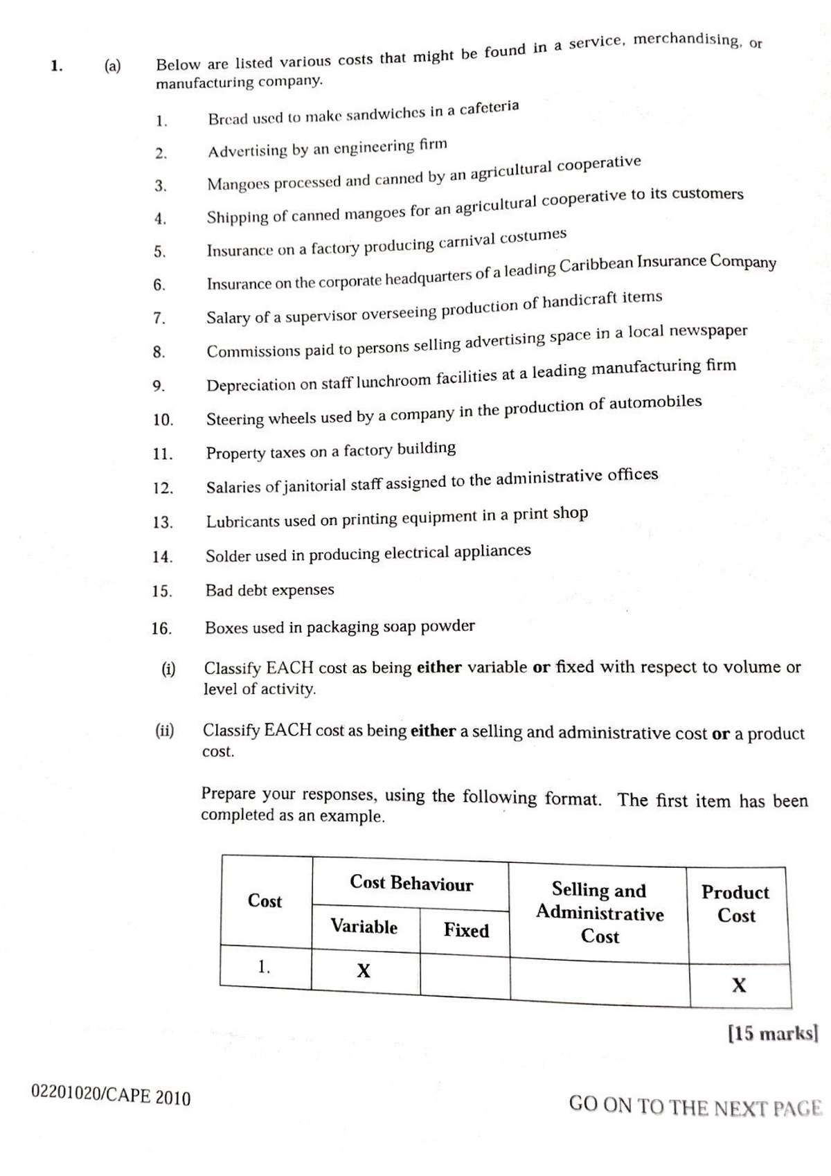 Unit 2 2010 No. 1 - Cost Classification Answers and Explanations - Studocu