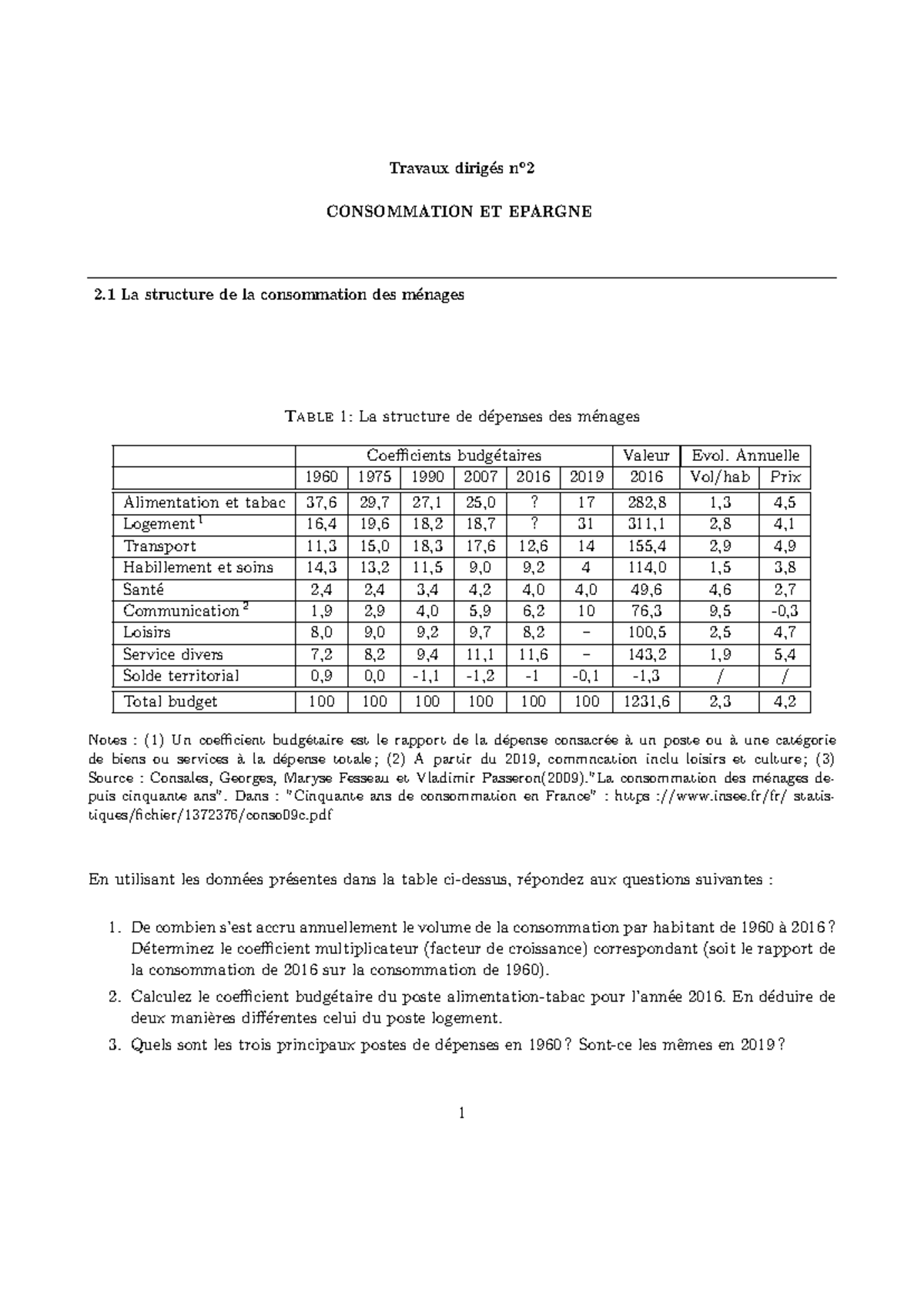 TD2 - TD2 - Travaux dirig ́es n o 2 CONSOMMATION ET EPARGNE 2 La ...