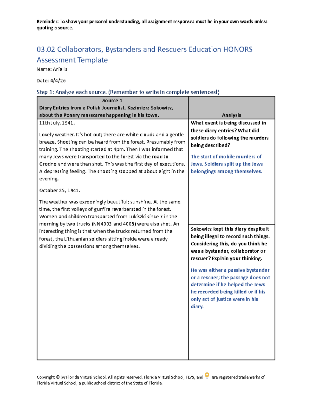 HONORS Assessment: Analyzing Collaborators, Bystanders, and Rescuers ...