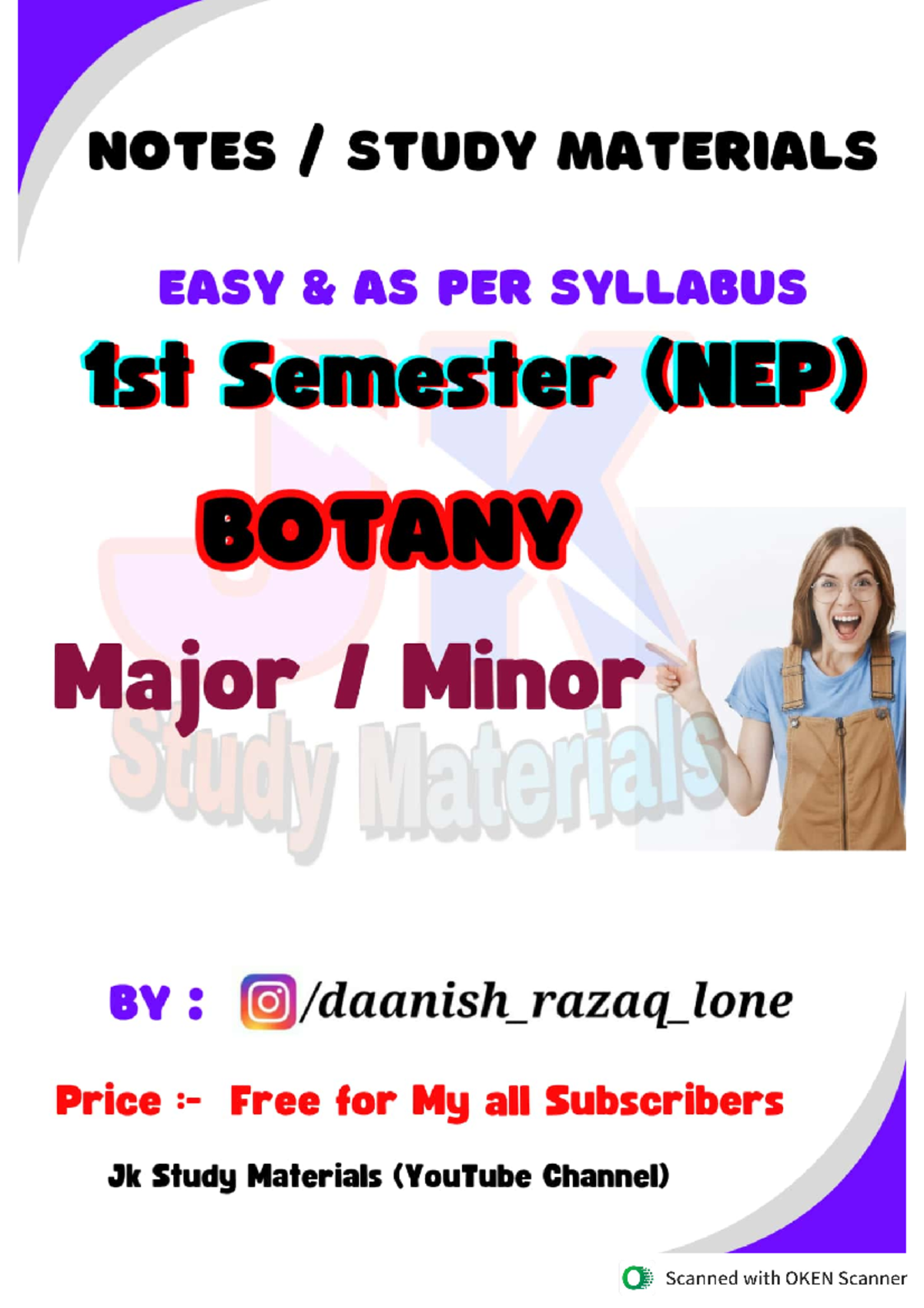Botany 1st Sem Notes: Major & Minor Topics at Cluster University Sgr - Document Preview
