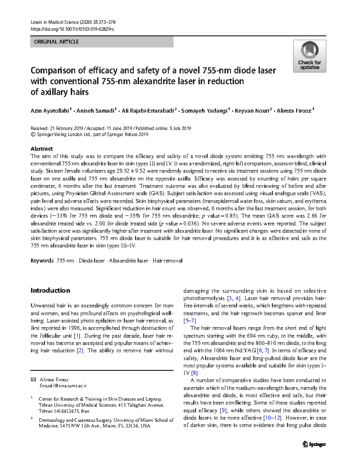 Comparison of Efficacy and Safety of 755 nm Diode vs. Alexandrite Laser ...