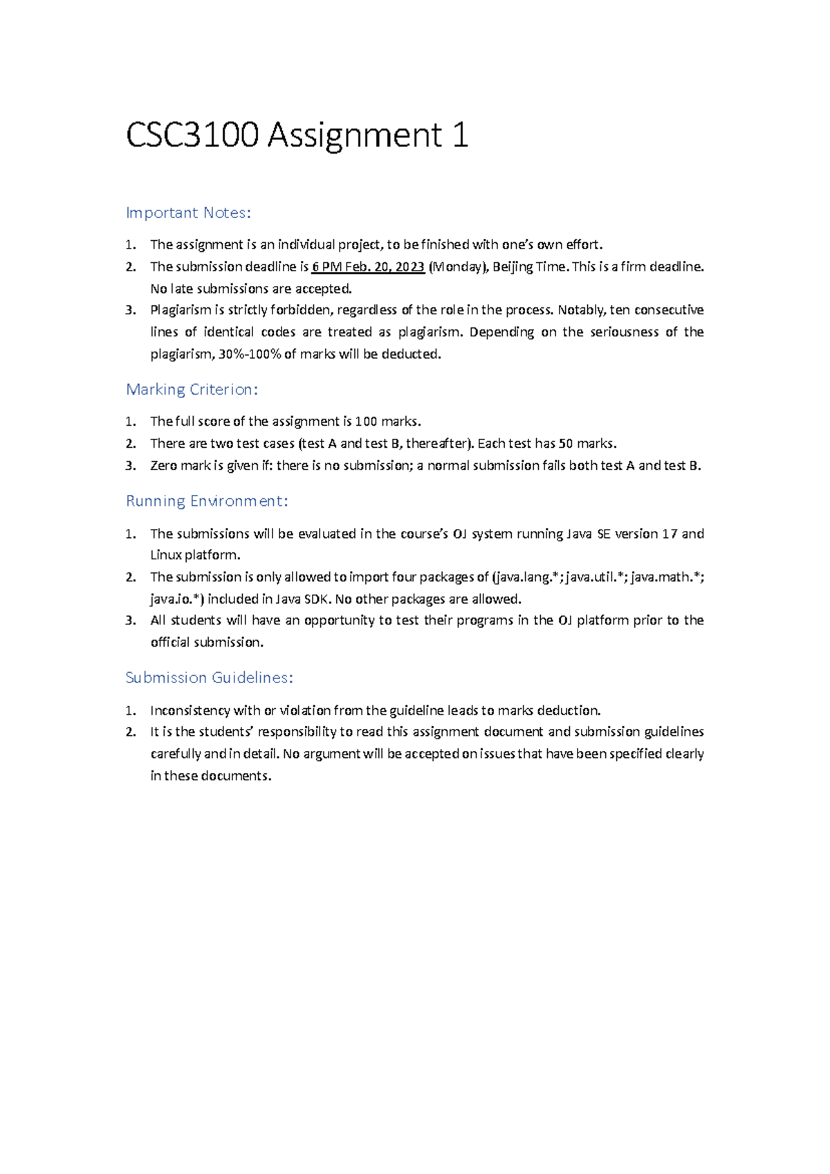 CSC3100 Individual Assignment 1 Guidelines & Requirements - Studocu