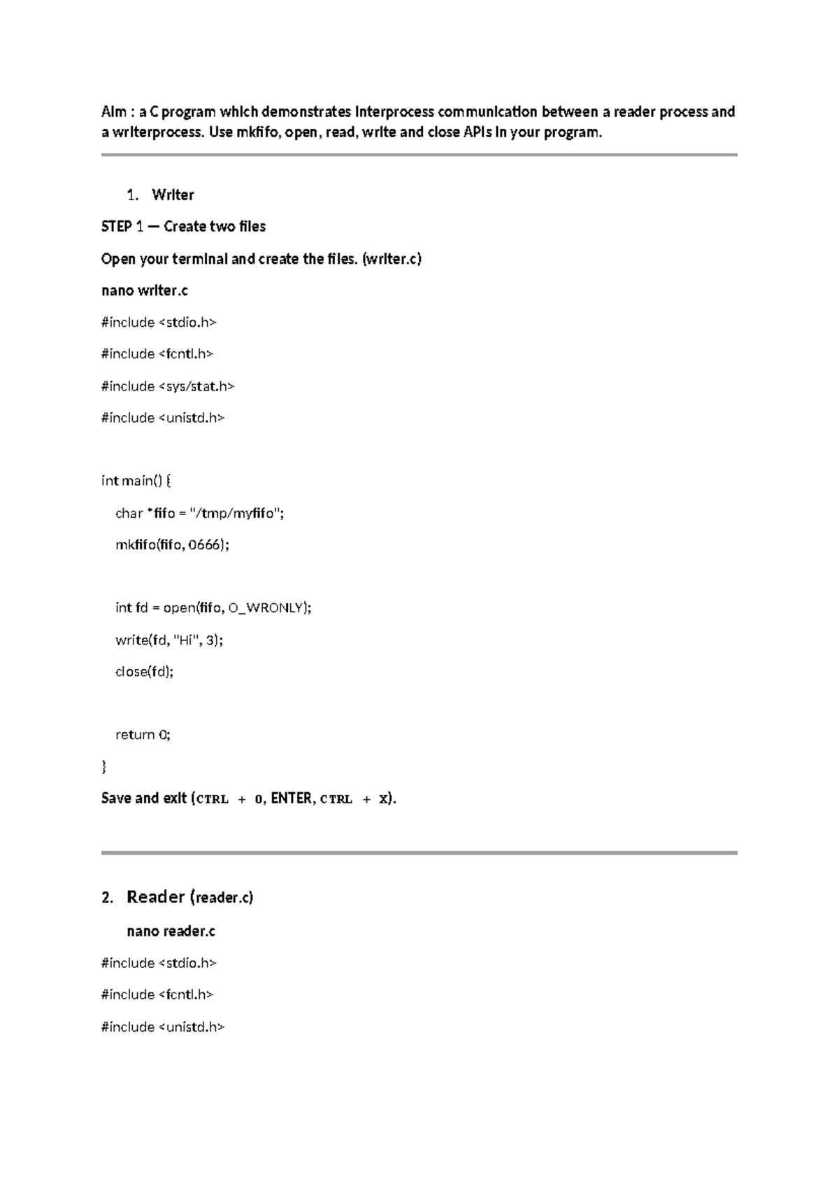 Prog 4 - Interprocess Communication in C: Reader & Writer Example - Studocu