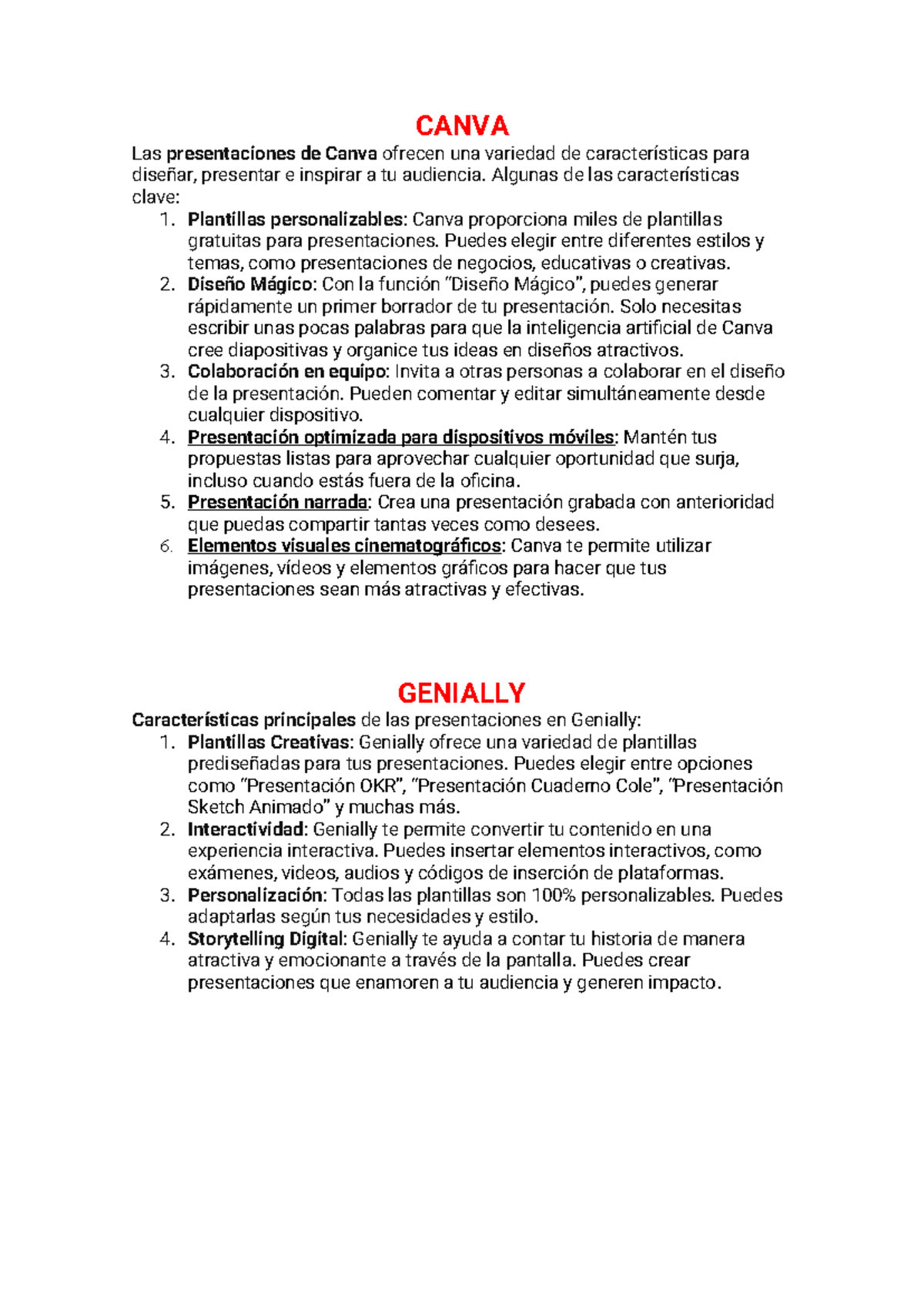 Canva Y Genially - RESUMEN - CANVA Las presentaciones de Canva ofrecen ...