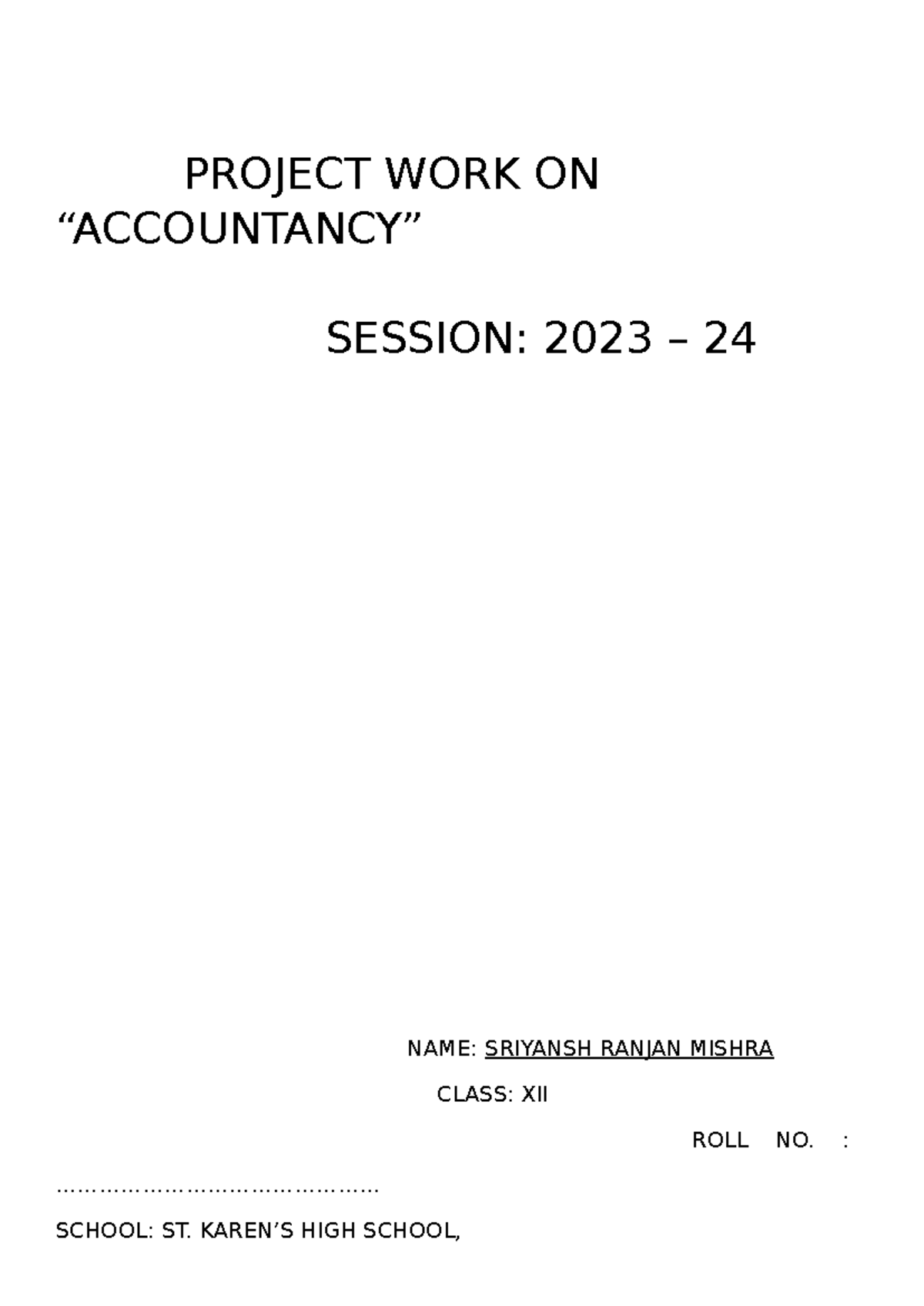 Acc pro pdf - acc pdf revision - PROJECT WORK ON “ACCOUNTANCY” SESSION ...