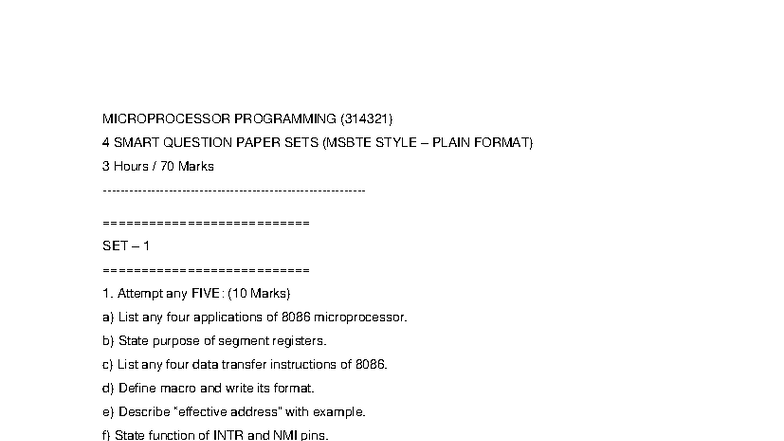 Microprocessor Programming (314321) 4 Sets of Smart Questions - Studocu