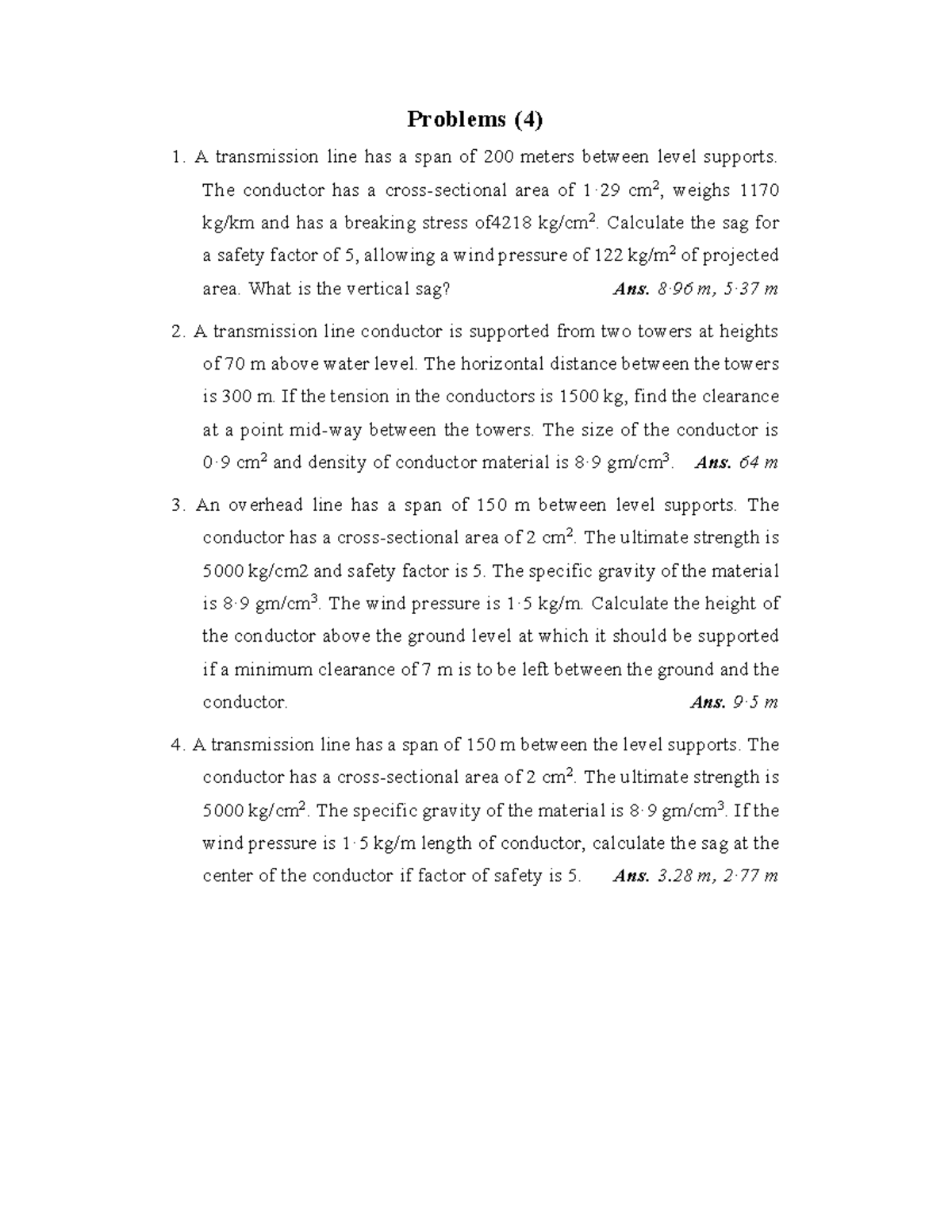 EE 401: Sheet 4 - Comprehensive Sag Analysis of Transmission Lines ...