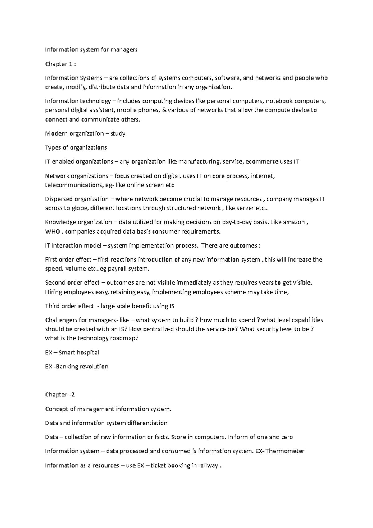 IS for Managers: Chapter Notes and Key Concepts (Info Sys MNGT 101 ...