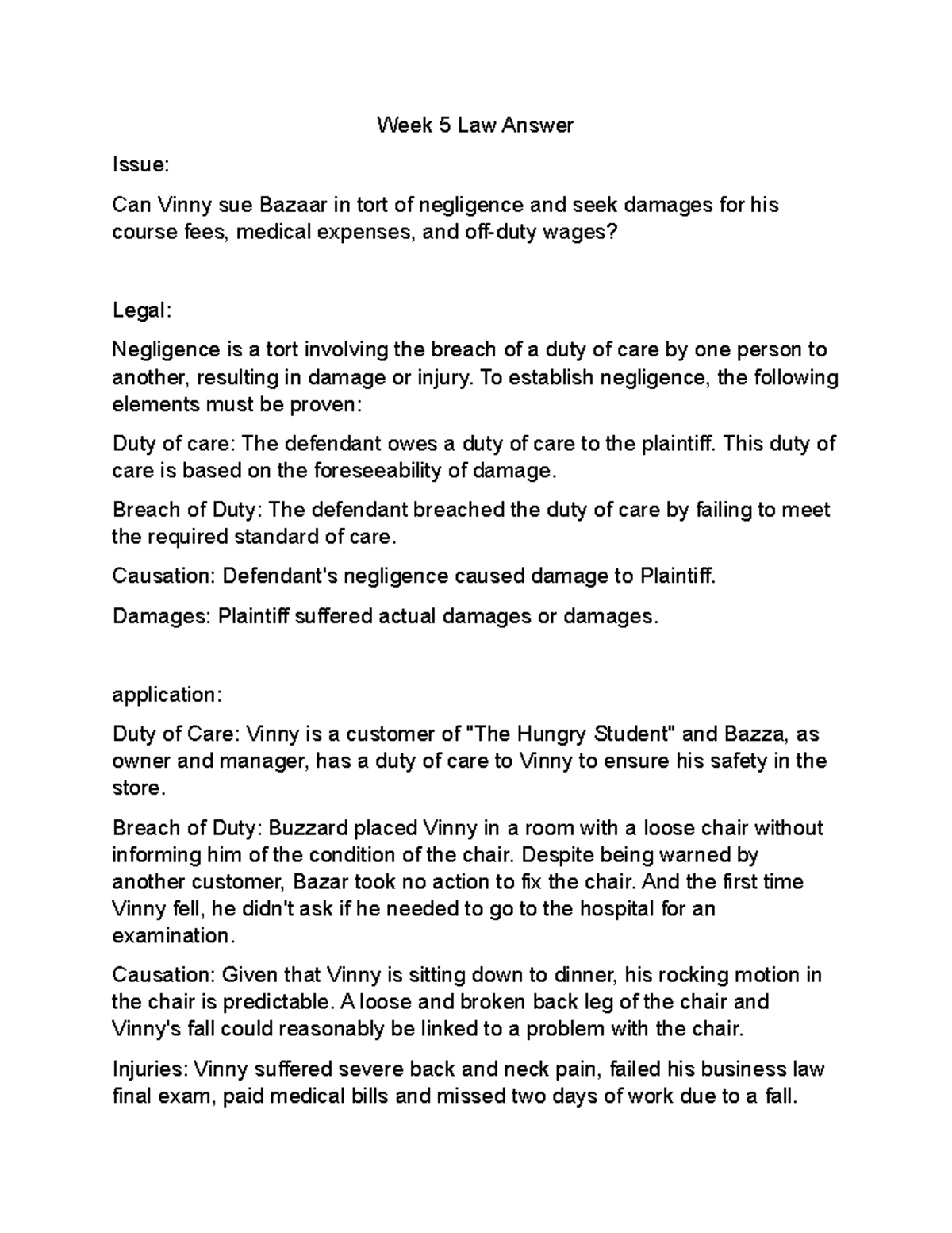 Week 5 LAW Tutorial Notes - ILAC Analysis of Negligence Case - Studocu