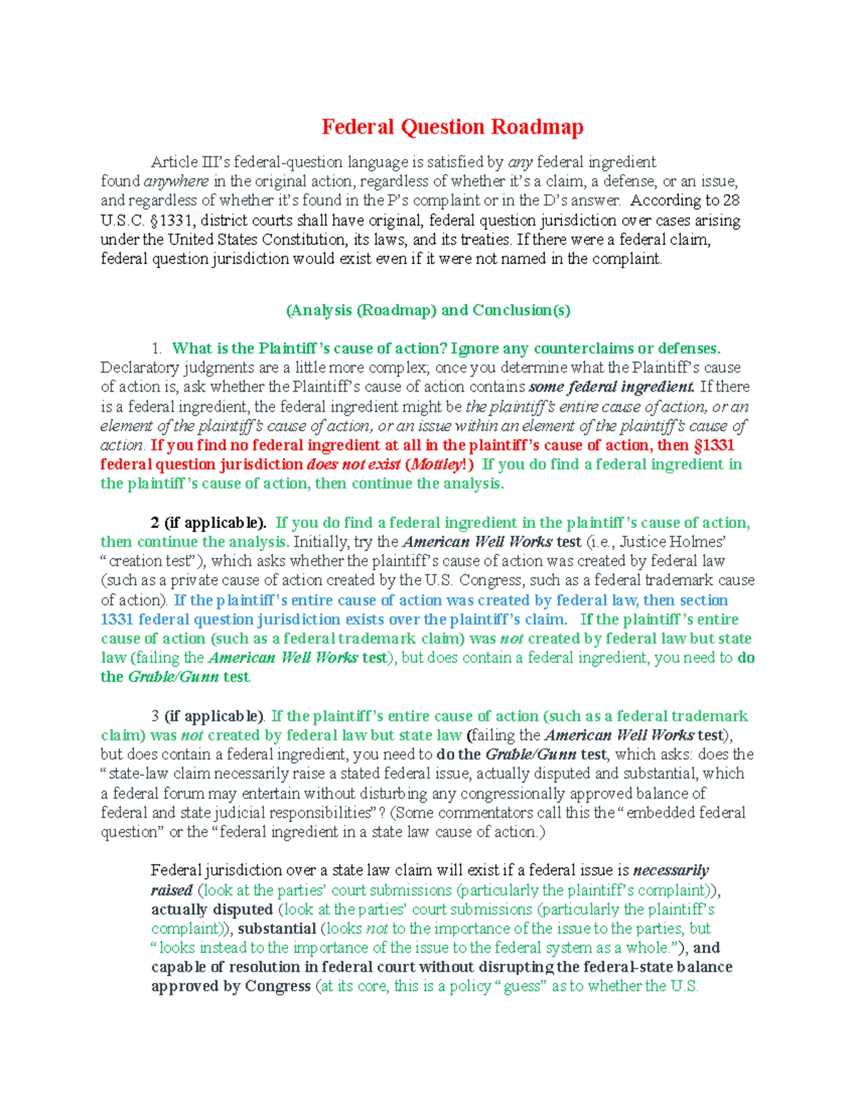 Federal Jurisdiction - SMJ Analysis for Lou's Case - Studocu