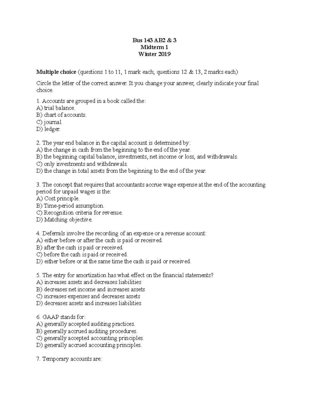 Midterm 1 Study Guide for Bus 143 AB2 & 3 - Winter 2019 - Studocu