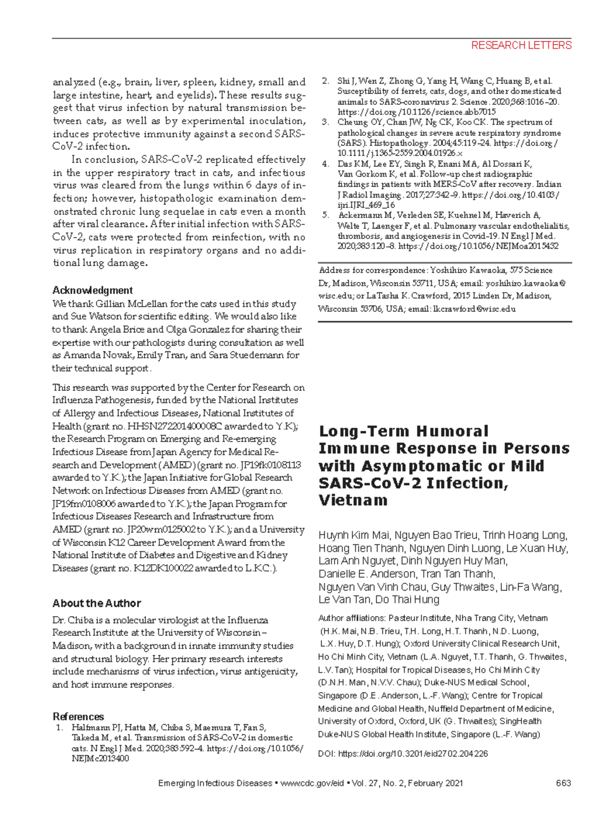 RESEARCH LETTERS: Immune Response to SARS-CoV-2 in Vietnam - Studocu
