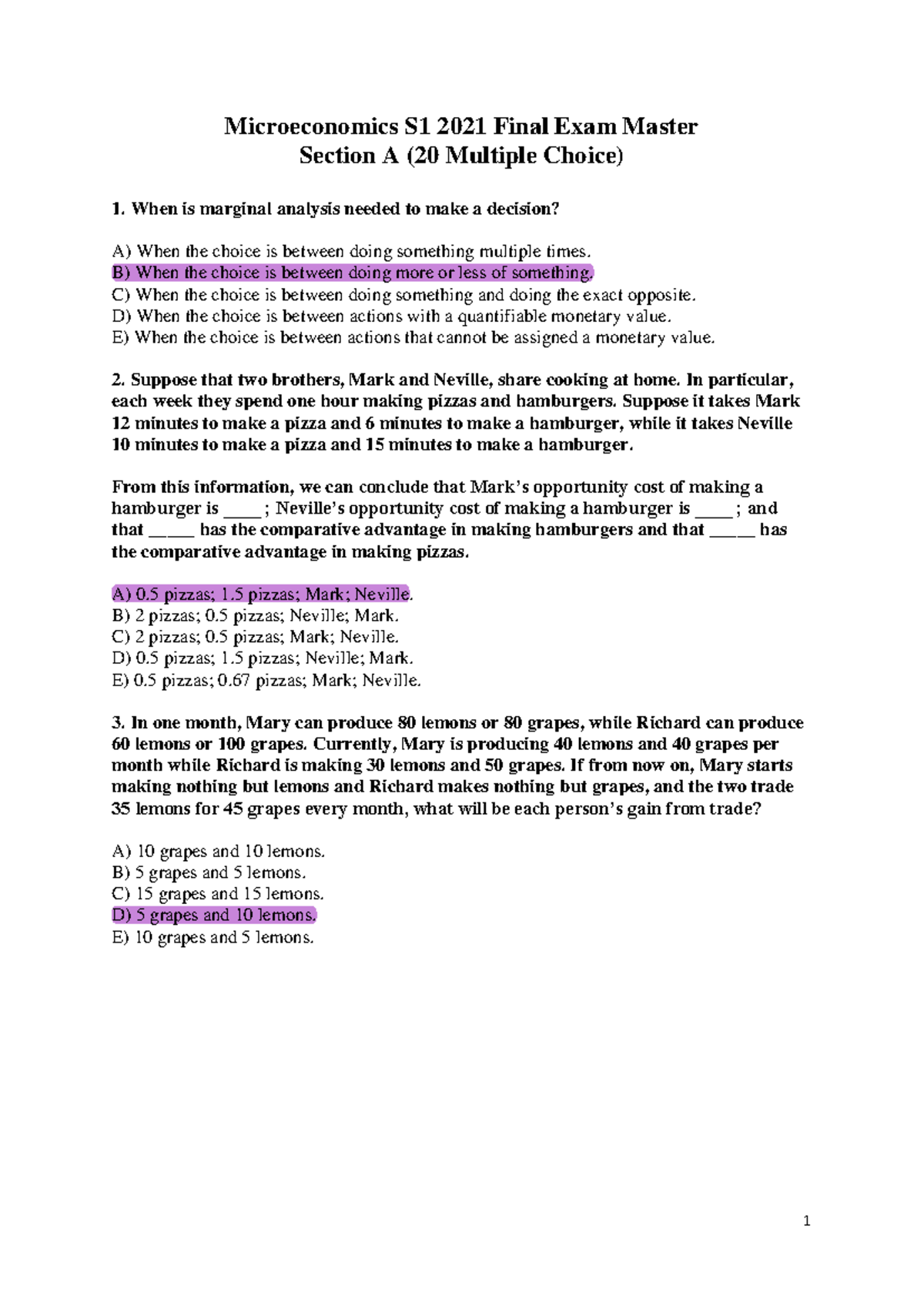 Microeconomics S1 2021 Final Exam Master Questions and Analysis - Studocu