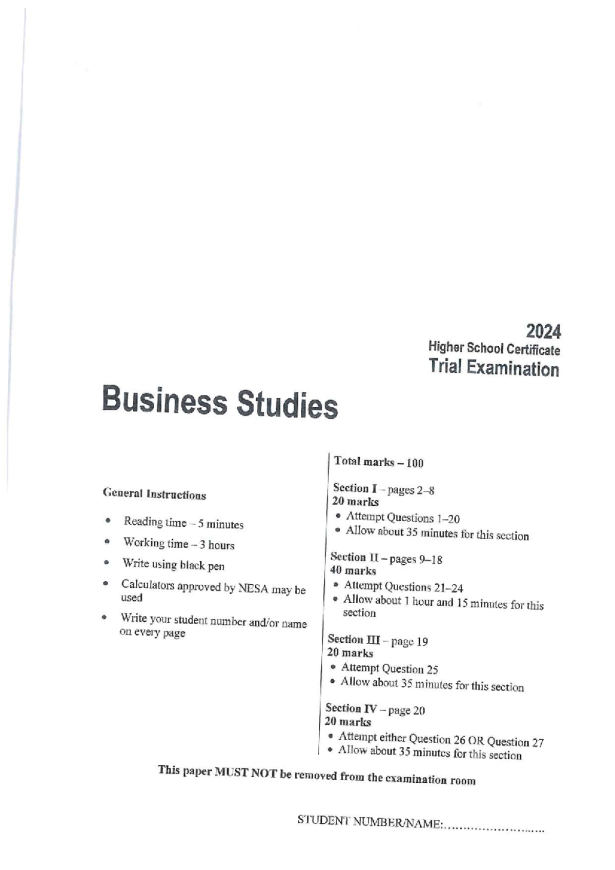 2024 HSC Business Studies Trial Exam & Marking Guidelines - Studocu