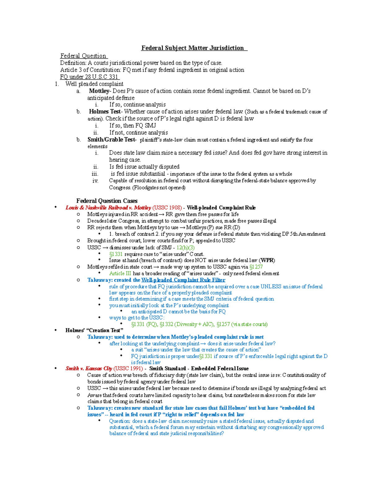 Civil Procedure Removal Hypotheticals for Final Exam (CIVPRO100