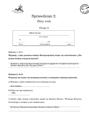 Historia Wczoraj i Dziś kl. 4 Sprawdzian Rozdział 3 Grupa A - Studocu
