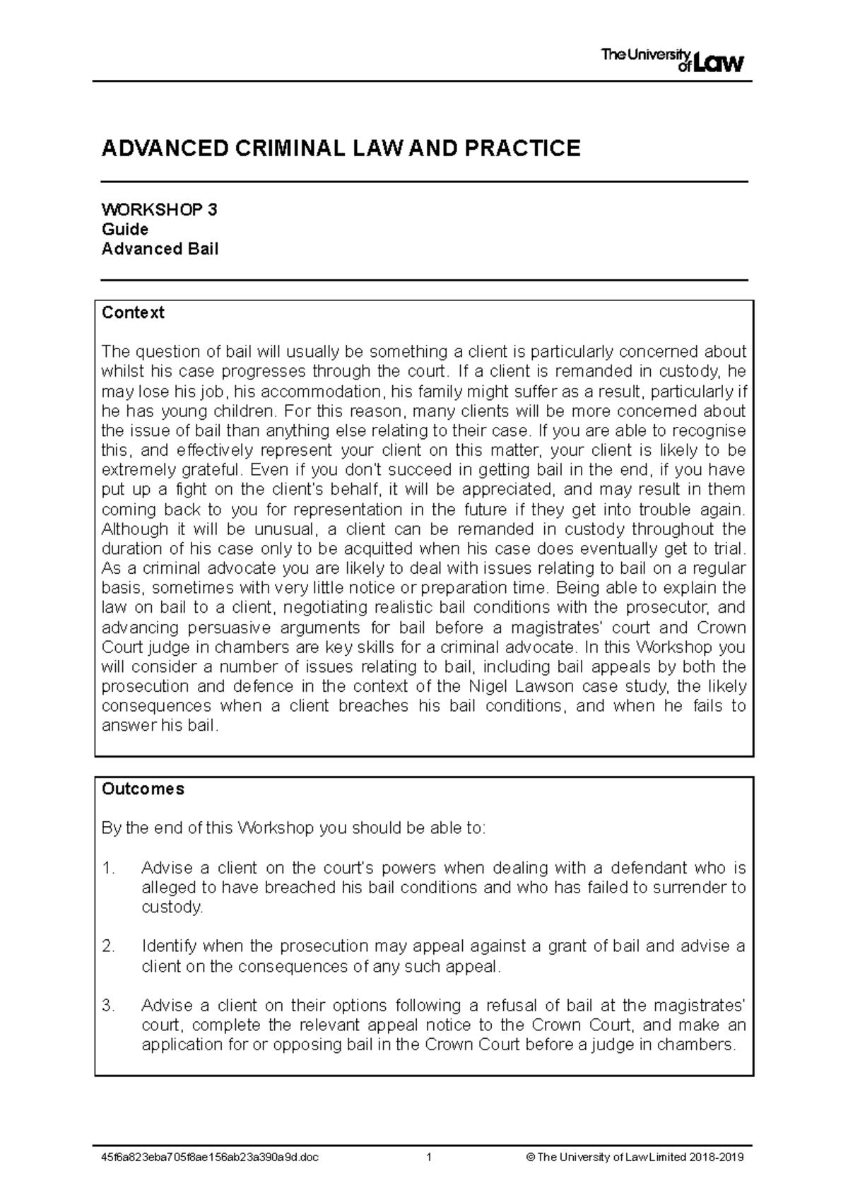 WS Guide - No Description - ADVANCED CRIMINAL LAW AND PRACTICE WORKSHOP ...
