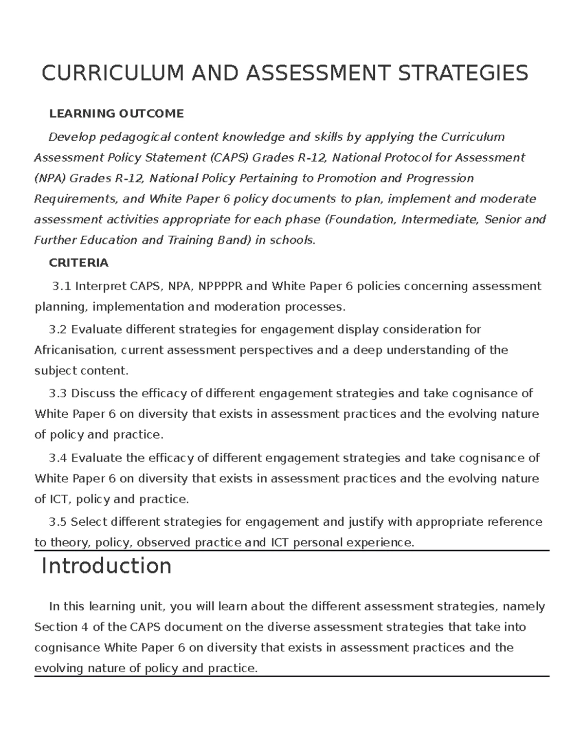 AED 3701 Learning Units 1-5 - 1.1. Learning Unit1 AED Assessment ...
