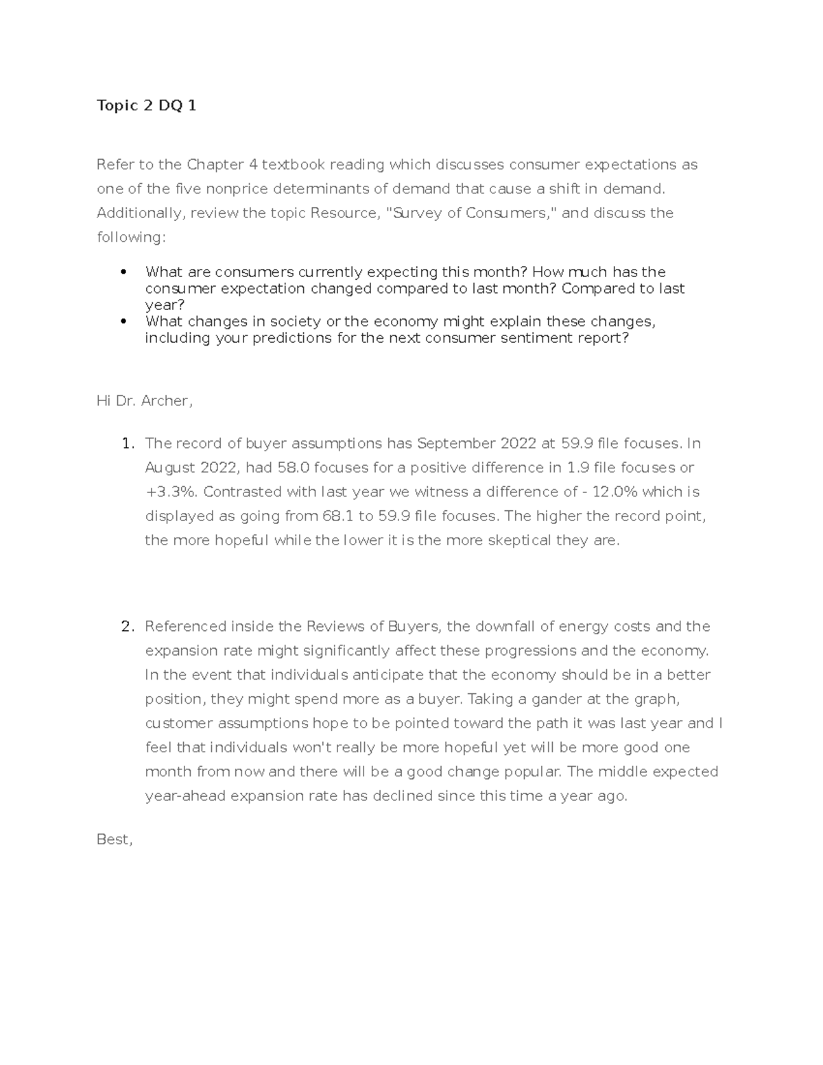 Ecn 351 Topic 2 Discussion Consumer Expectations Analysis Studocu