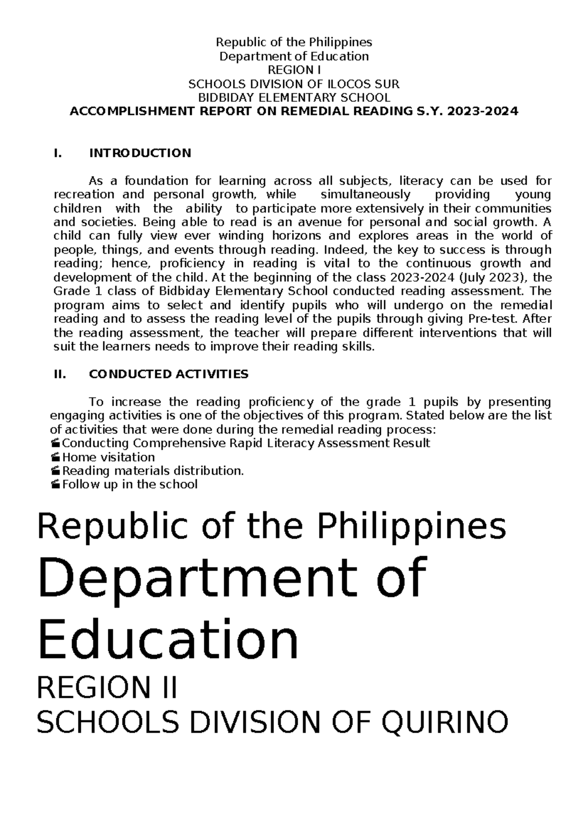 Remedial reading - Republic of the Philippines Department of Education ...