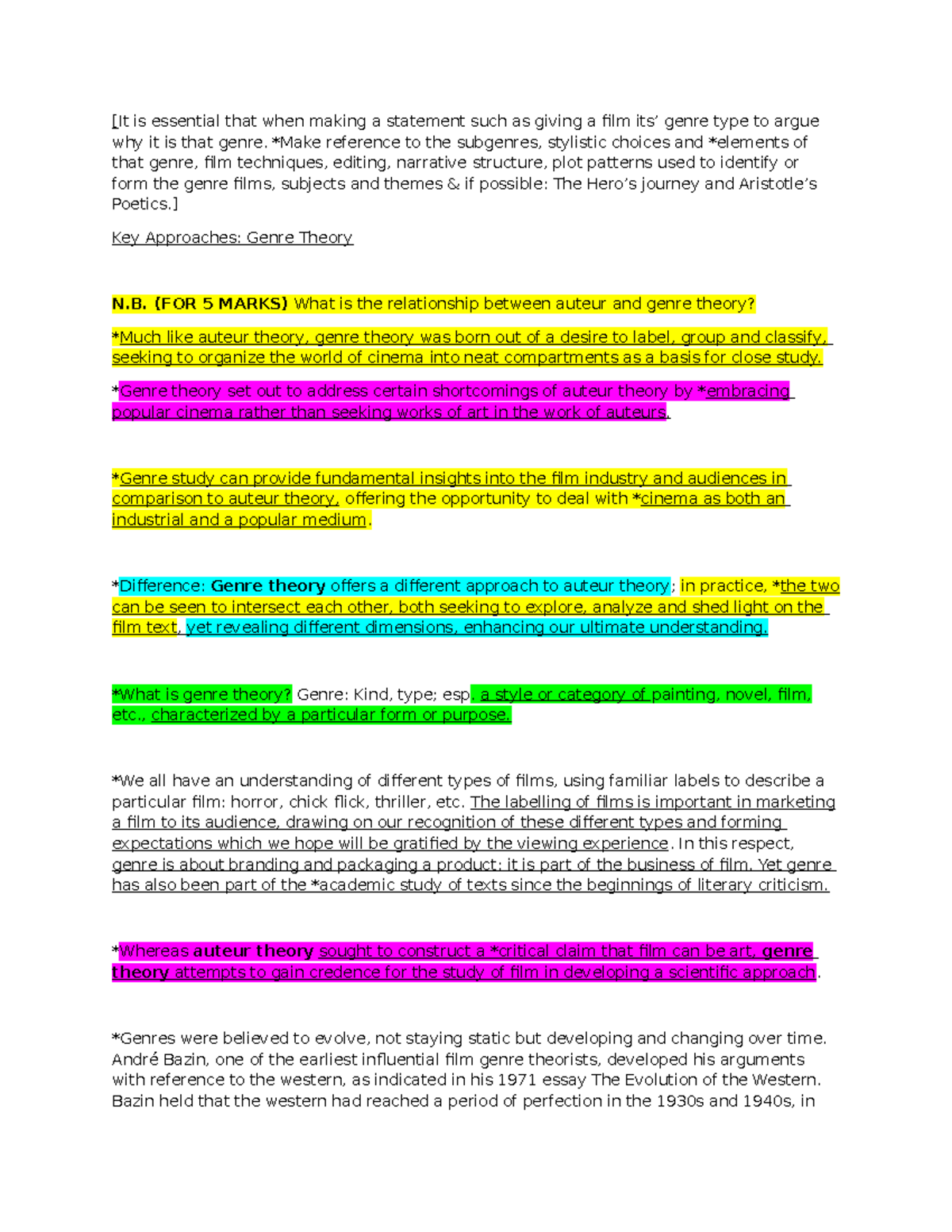 Genre Theory Notes: Exploring Auteur and Genre Relationships (5 Marks ...