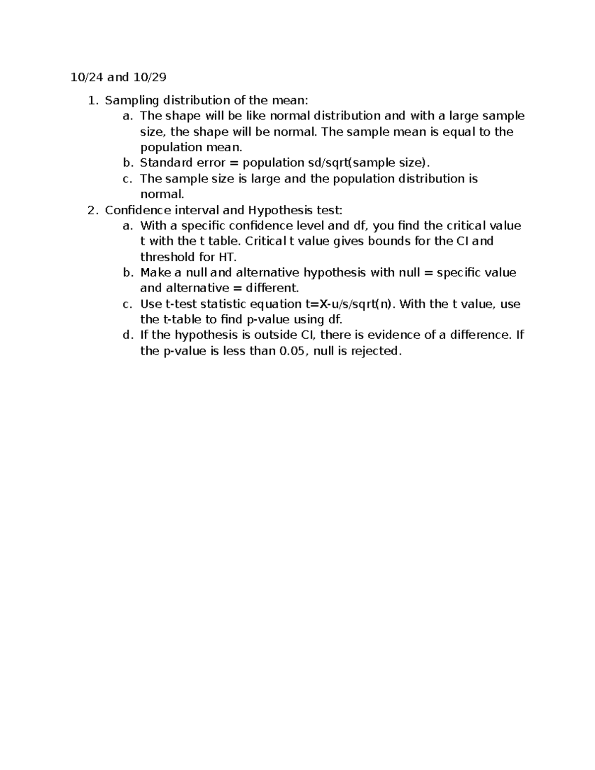 HW7A - Summary of Intro to Statistical Inference Concepts - Studocu