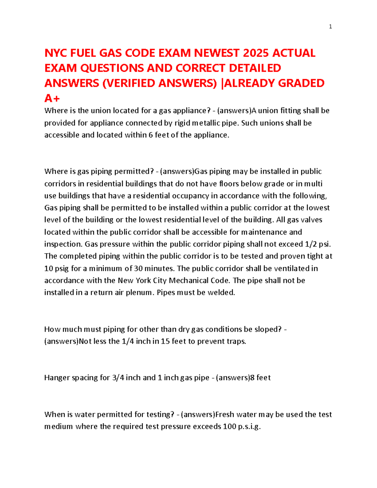 NYC FUEL GAS CODE EXAM 2025: Actual Questions & Verified Answers - Studocu