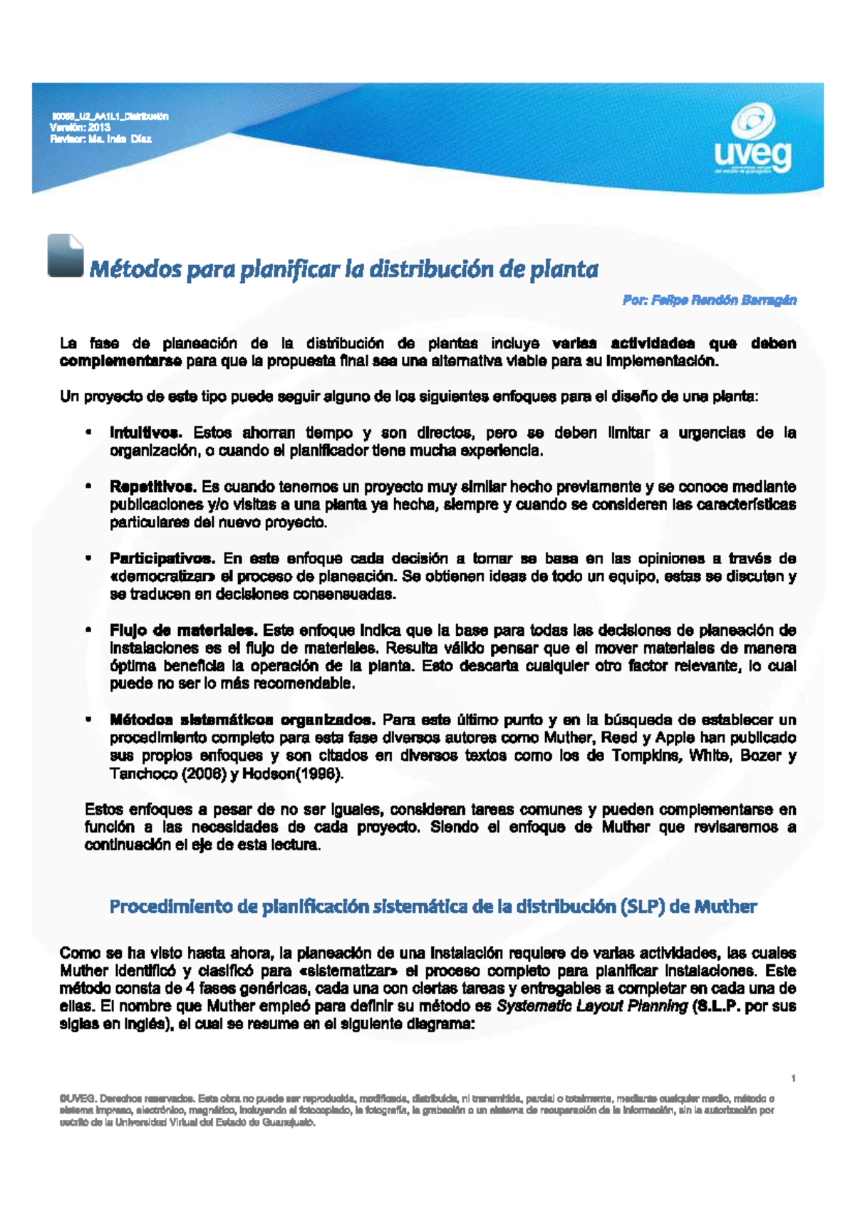 Métodos para planificar la distribución de planta - 110055 U2 AA1L1 ...