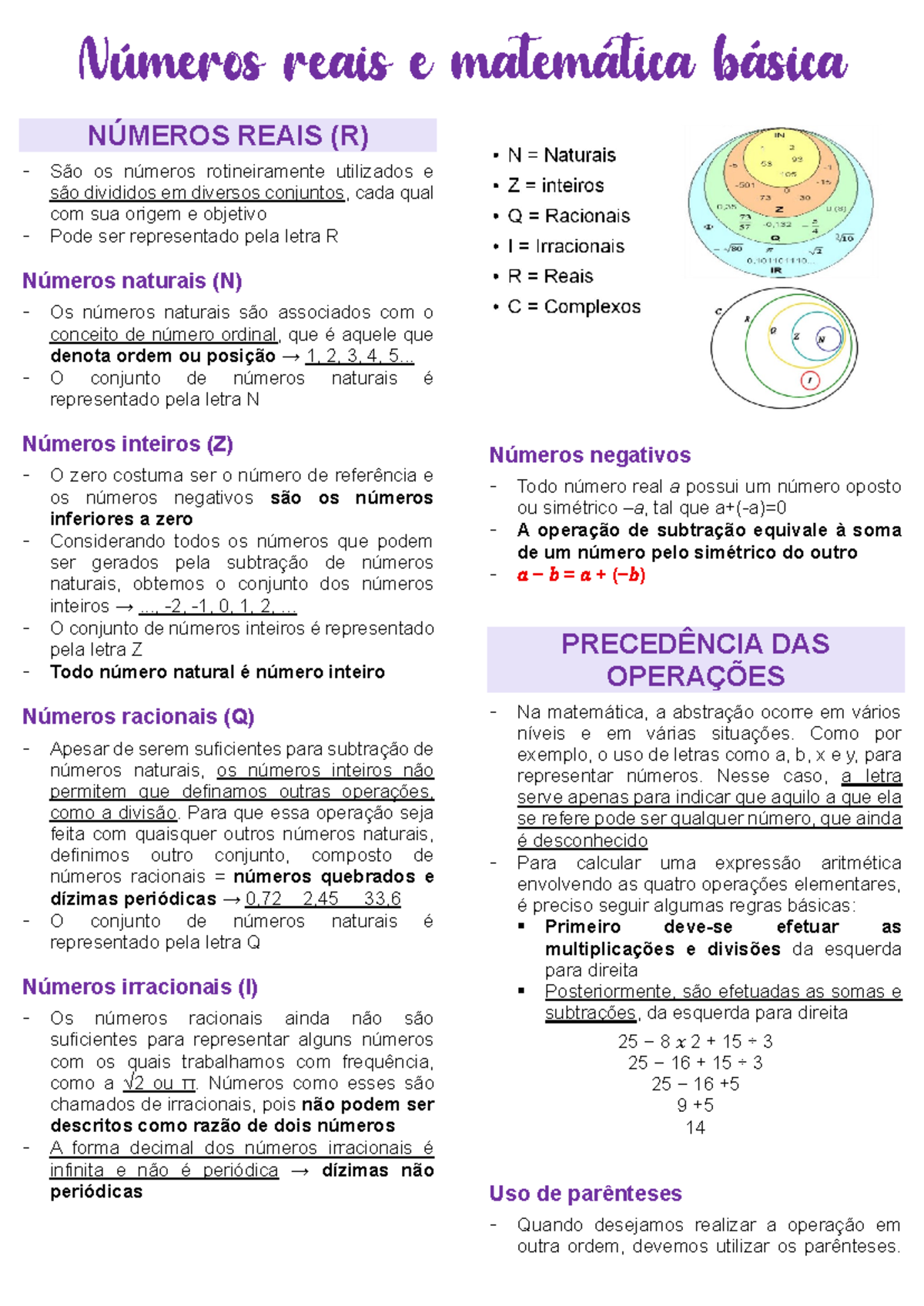 Aula 1 - Números Reais E Matemática Básica - NÚMEROS REAIS (R) - São os ...