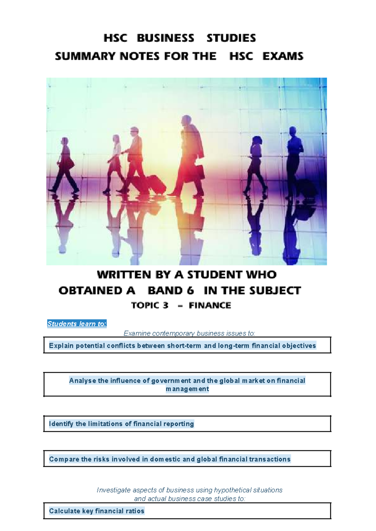 HSC Business Studies: Finance Concepts and Management Strategies - Studocu