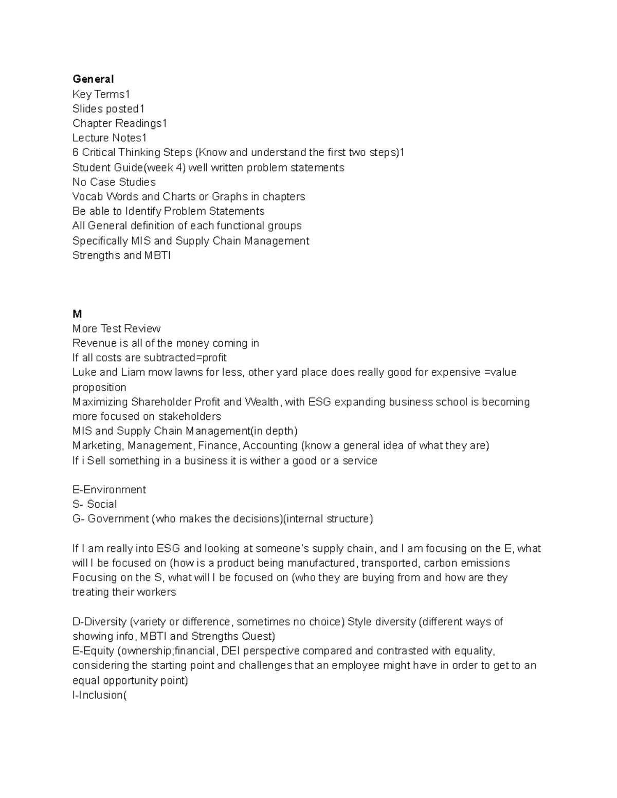 BUSN 101 Exam 1 Review Notes - MIS & Supply Chain Focus - Studocu
