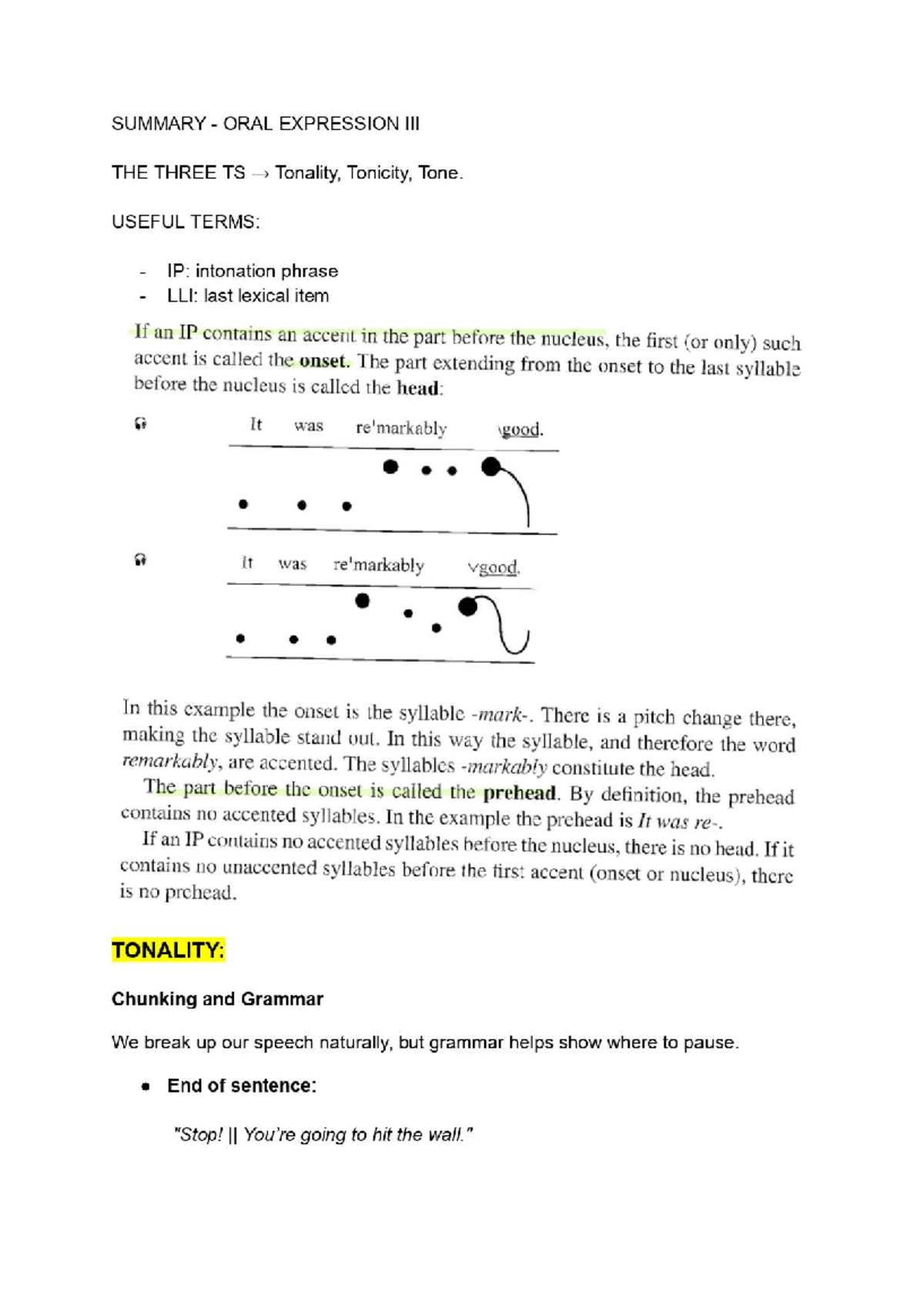 Summary - ORAL III - The Three Ts: Tonality, Tonicity, Tone - Document Preview