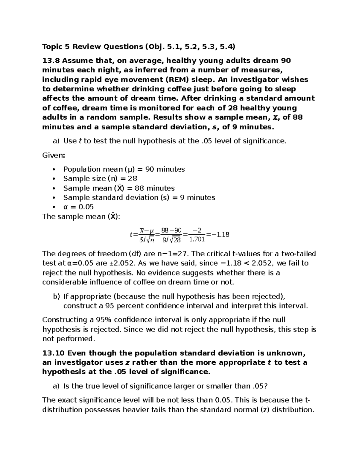 Topic 5 Review Questions: Hypothesis Testing & Compliance Analysis ...