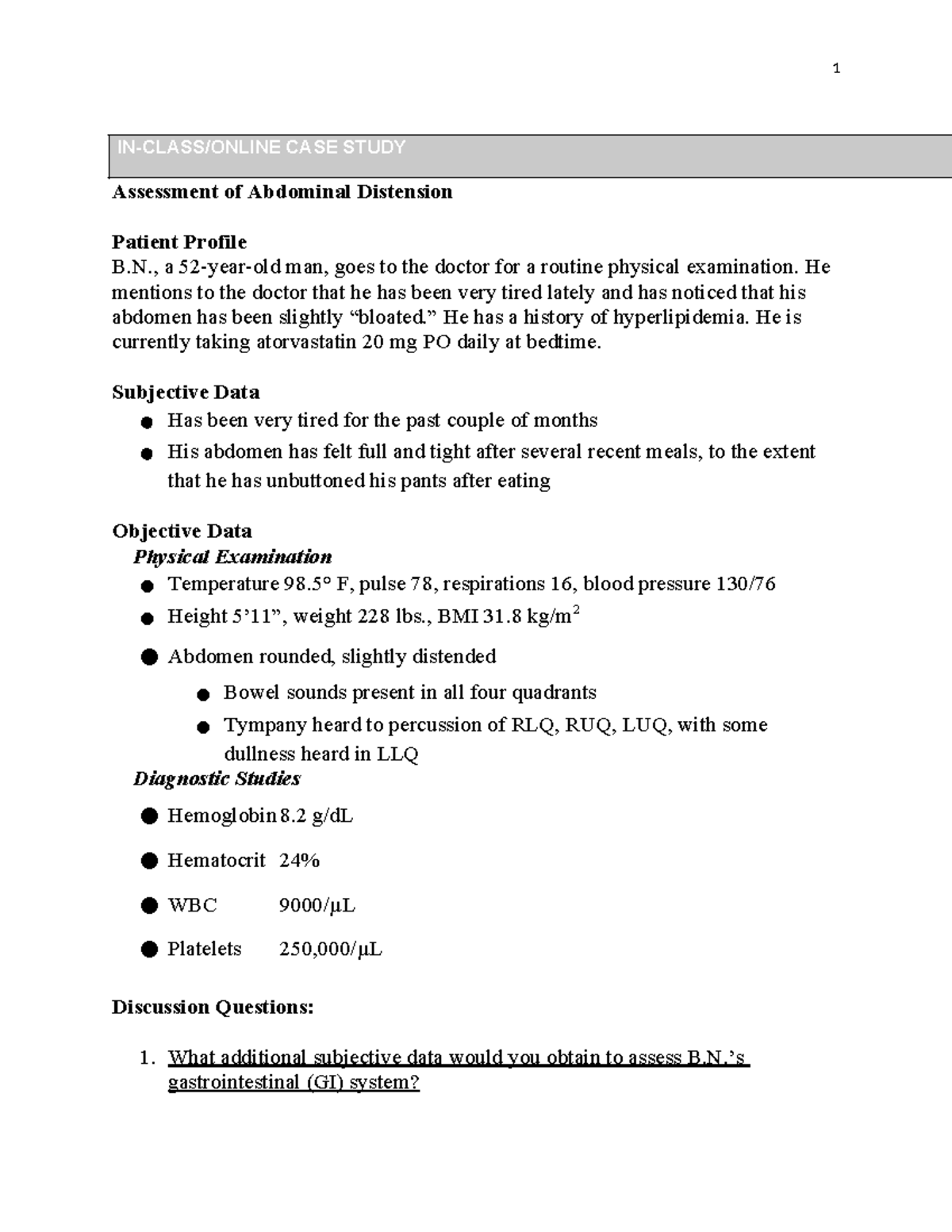 Case Study on Abdominal Assessment: WK6 Insights and Protocols - Studocu