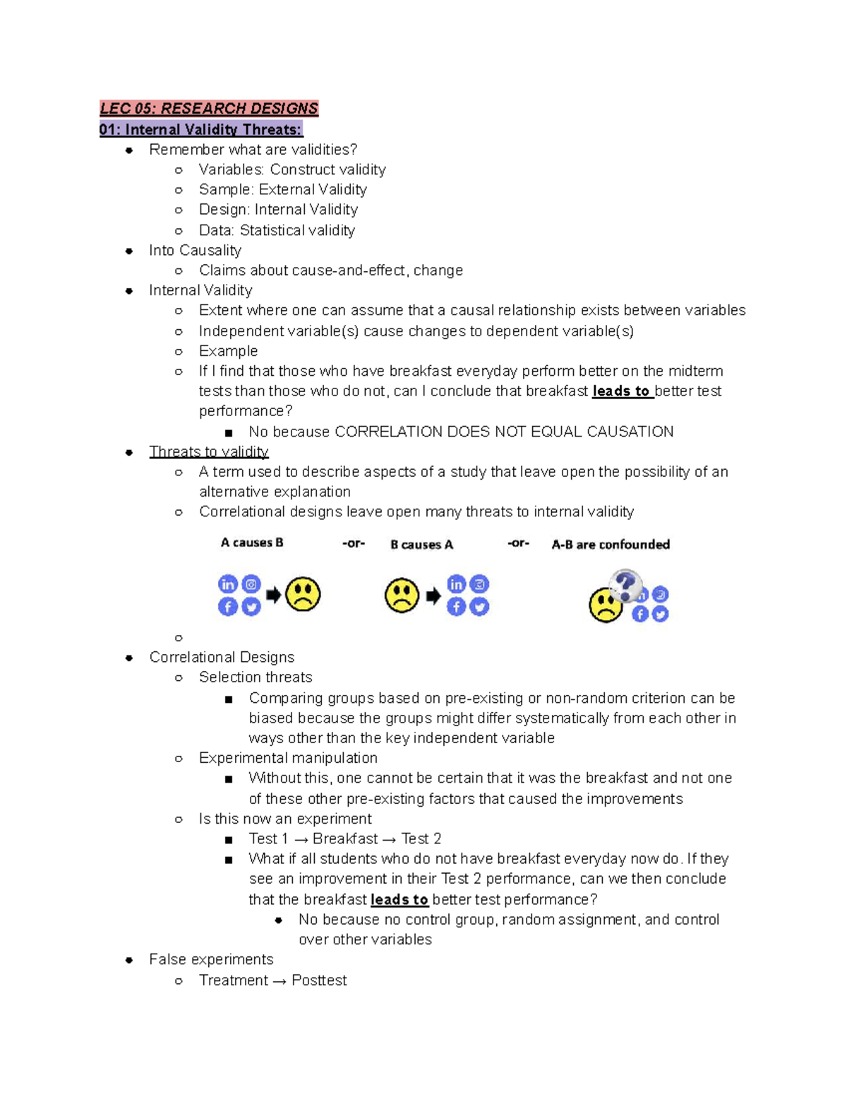 PSYB70: LEC 05 - Research Designs & Internal Validity Threats - Studocu