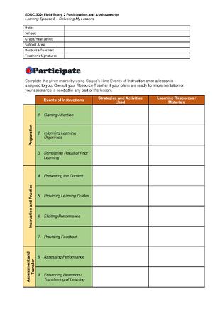 FS 2 LE 5 act1 - Field Study - Learning Episode 5 – Writing My Lesson ...