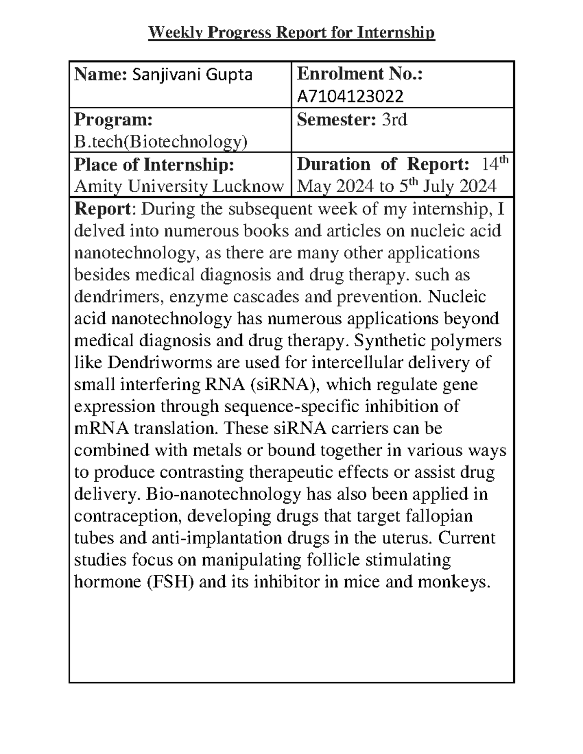 Wpr8 - notes - Weekly Progress Report for Internship Name: Sanjivani ...