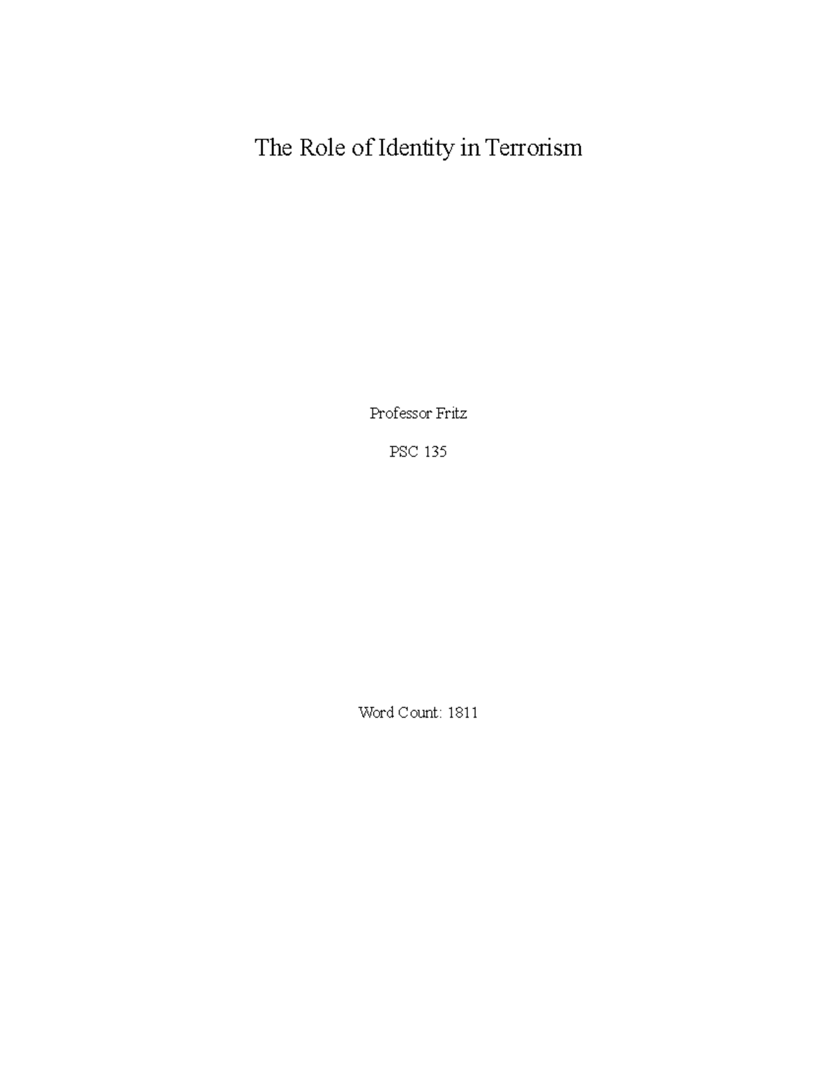 PSC 135 Research Paper: Exploring Identity's Role in Terrorism - Studocu