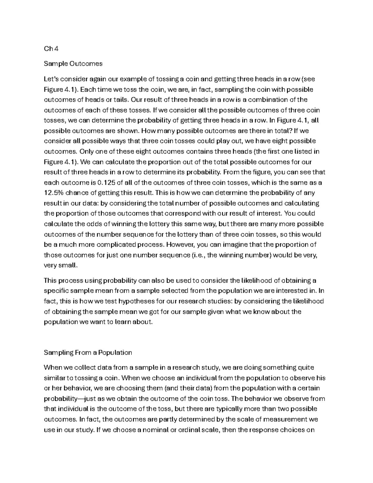 Ch 4: Understanding Sample Outcomes and Probability in Research - Studocu