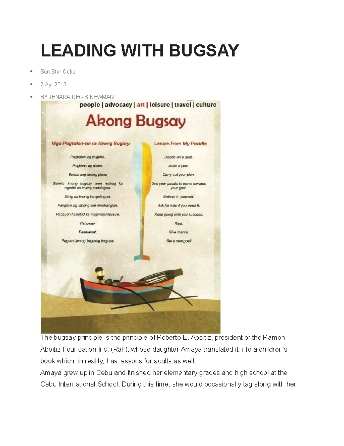 Bugsay Principle: Leadership Insights from Amaya Aboitiz's Book - Studocu