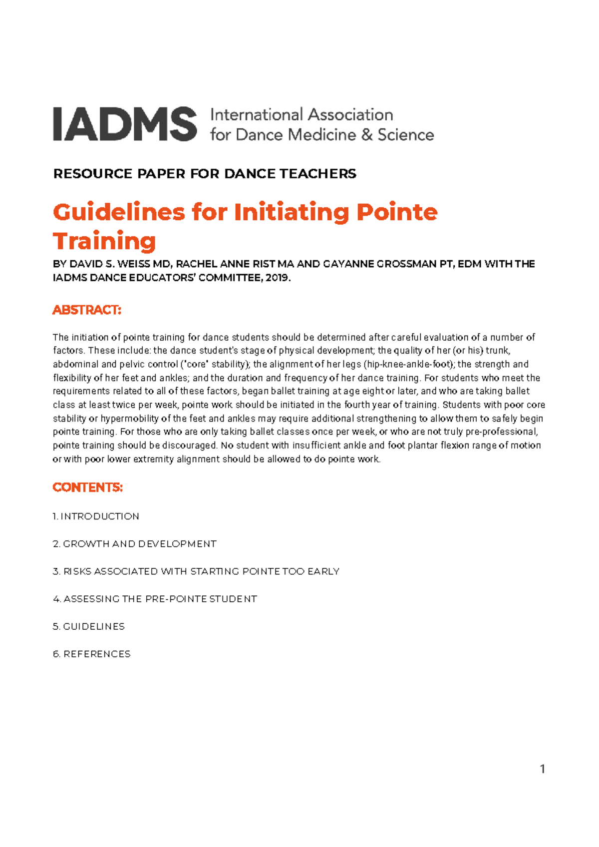 IADMS Guidelines for Initiating Pointe Training: A Resource Paper - Studocu