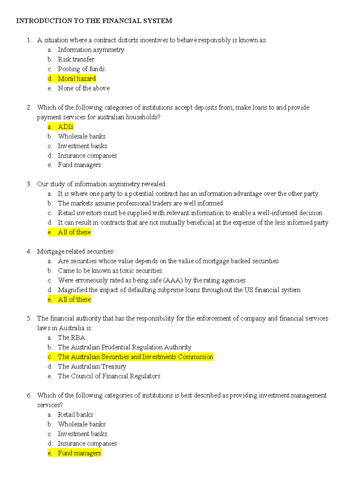 FIN102: Multiple Choice QUIZ on Financial Systems and Management - Studocu