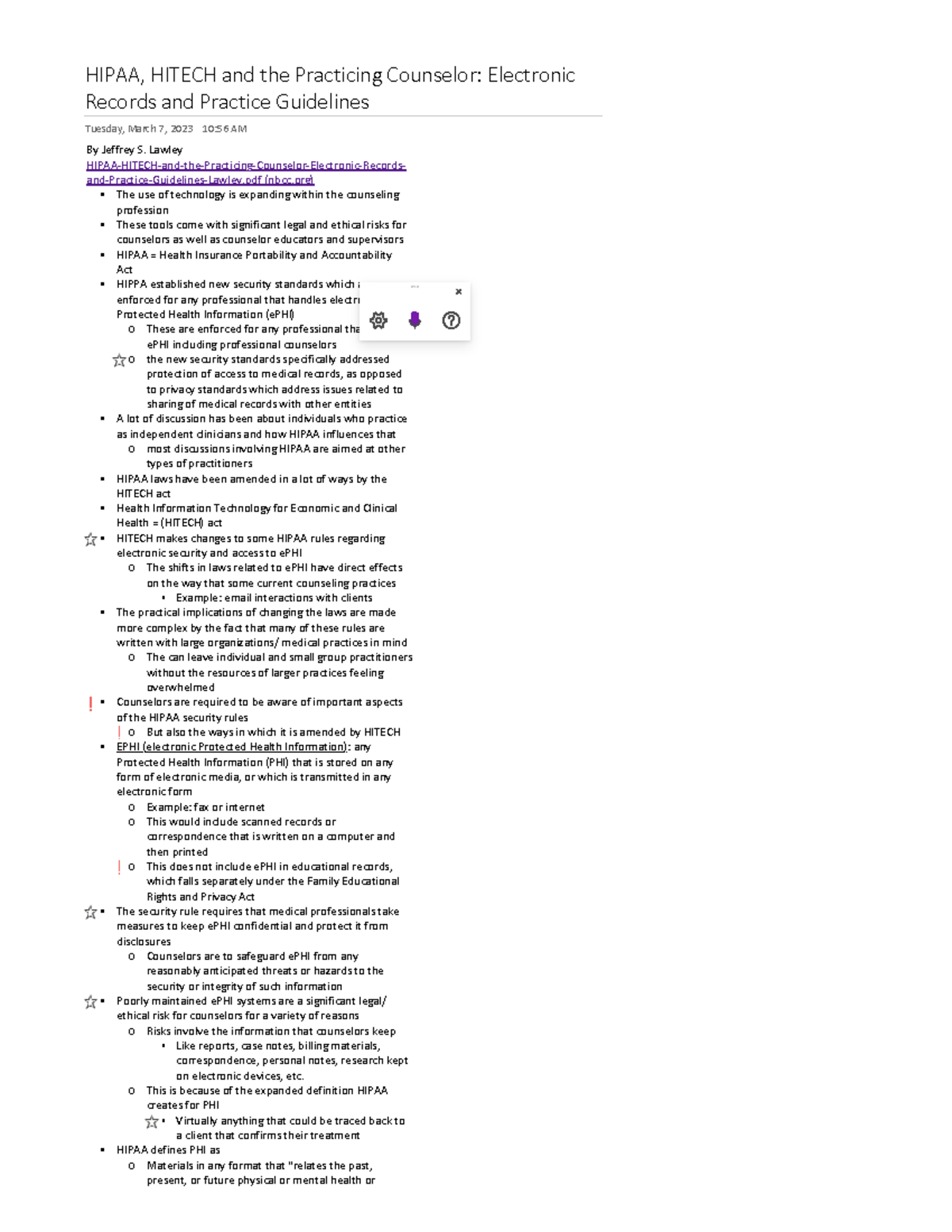 HIPAA, HITECH and the Practicing Counselor Electronic Records and ...