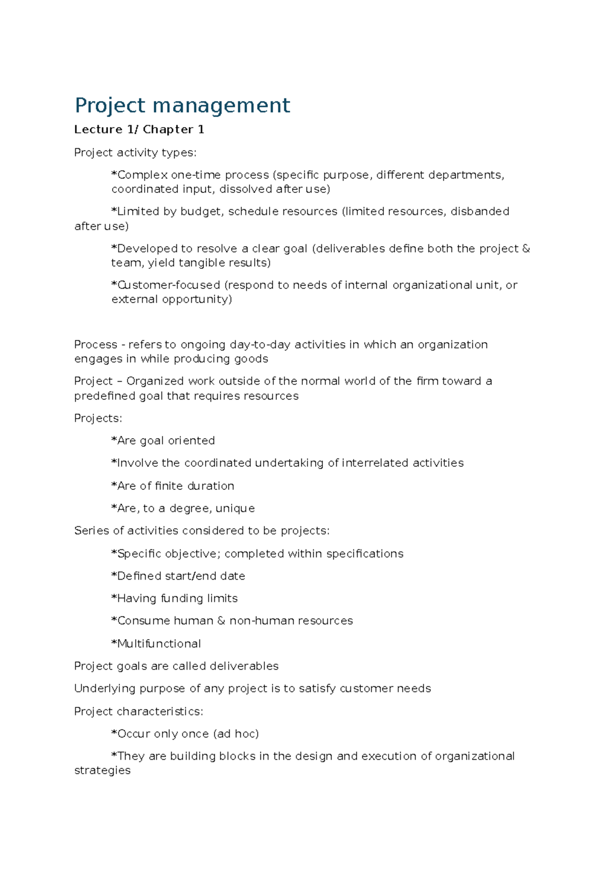 Project Management (PM101) Lecture Summary: All Chapters Overview ...