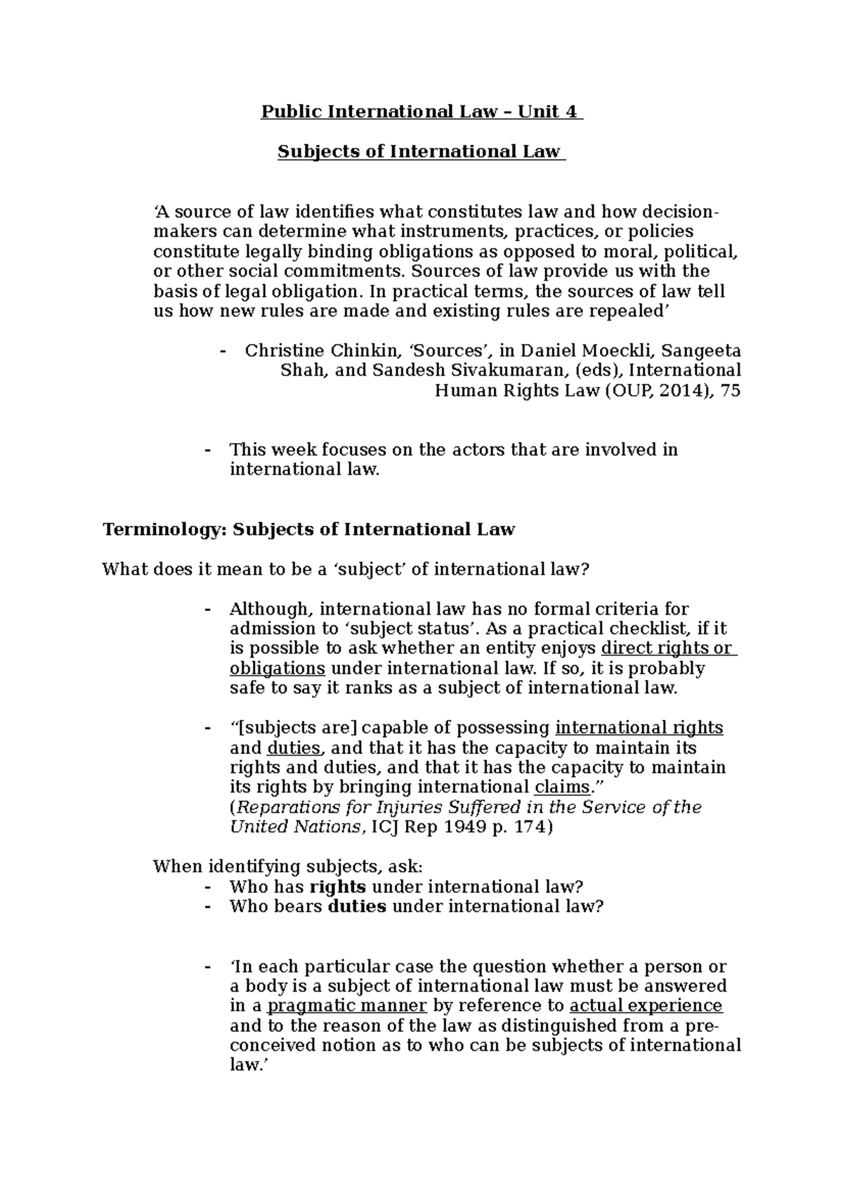 Subjects of PIL - Public International Law – Unit 4 Subjects of ...