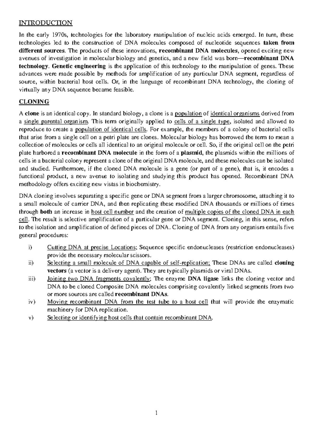 Recombinant DNA Technology and Cloning Notes - Student Guide - Studocu