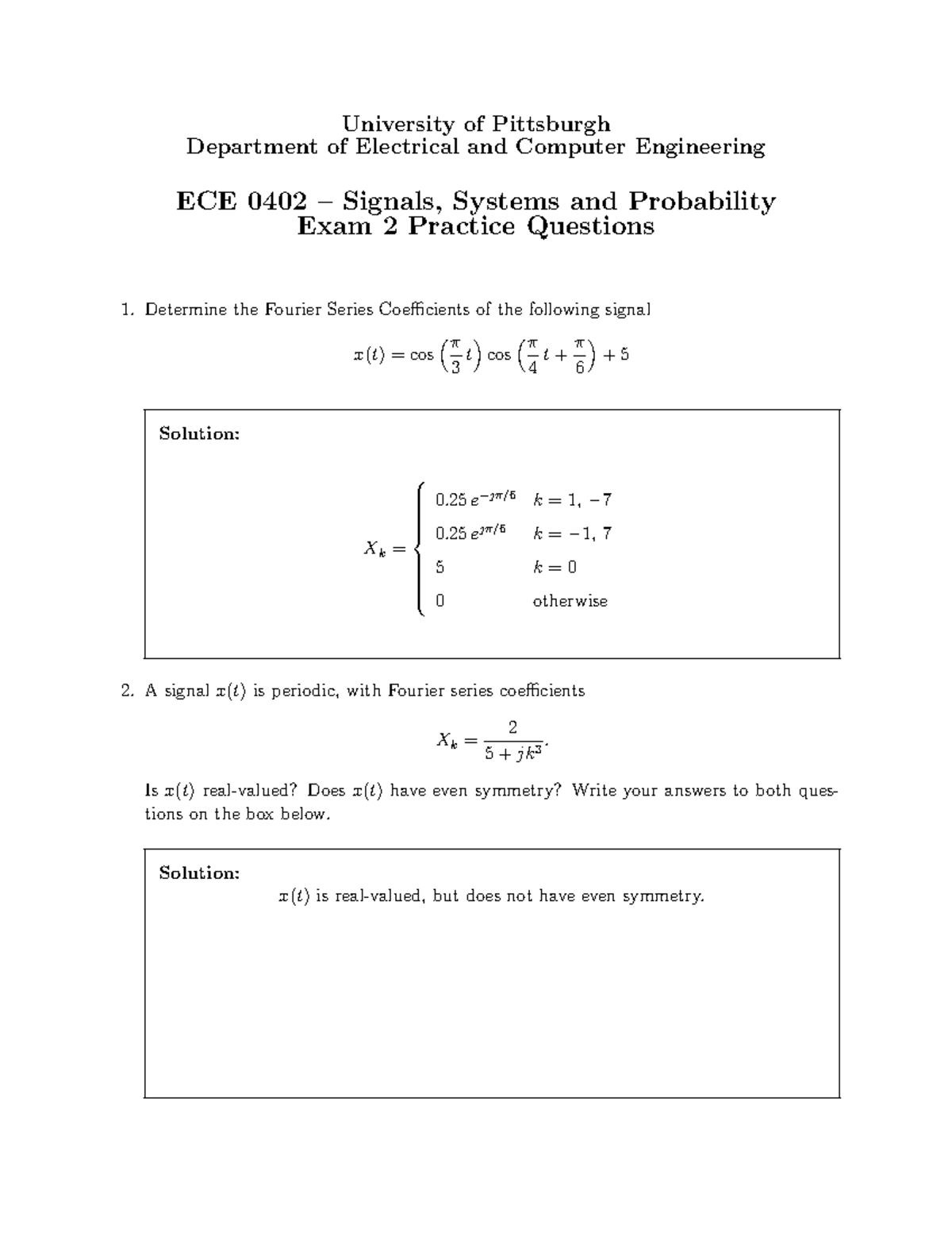 ECE0402 Spring 2023 Exam 2 Practice Problems with Solutions - Studocu